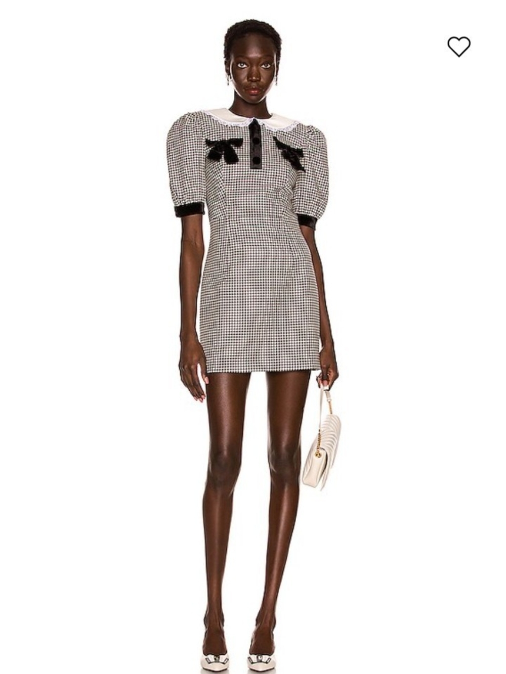 Alessandra Rich Black-and-White Gingham Puff-Sleeve Mini Dress